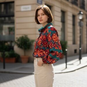 NEW NWT JoyJoy “Fire Blossoms” Floral‎ Lace Blouse Size Small Boho Garden Bright